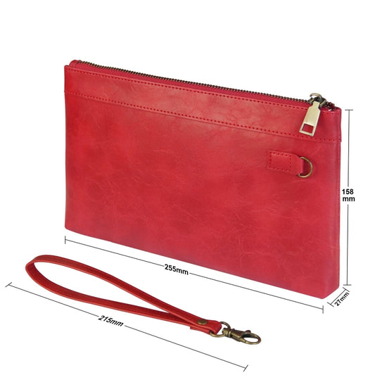 Simple Retro Leather Clutch Zipper Envelope Bag(Red) by bashfashion