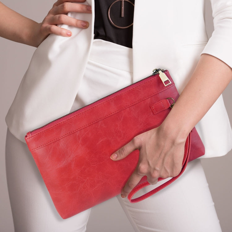 Simple Retro Leather Clutch Zipper Envelope Bag(Red) by bashfashion