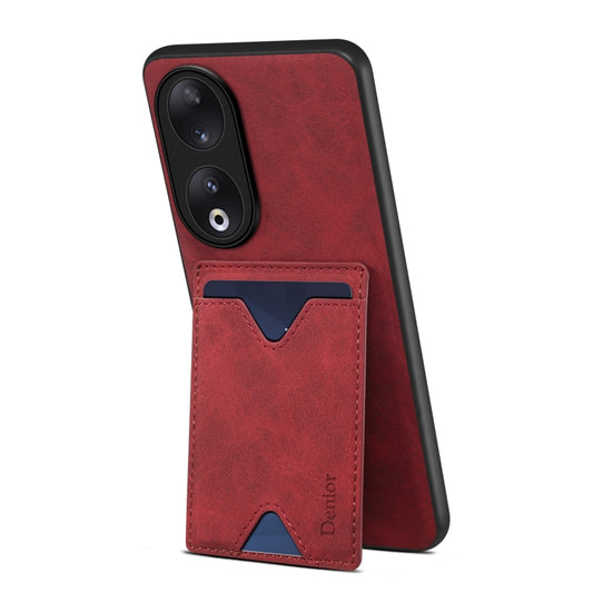 For Honor 90 Denior PU Back Cover Card Slot Holder Phone Case(Red) by Denior