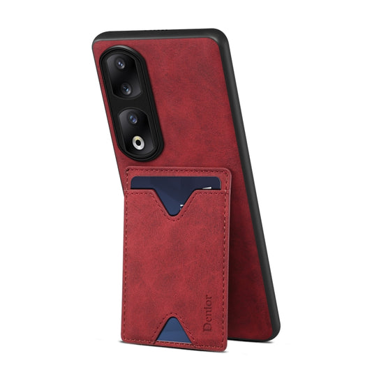 For Honor 90 Pro Denior PU Back Cover Card Slot Holder Phone Case(Red) by Denior