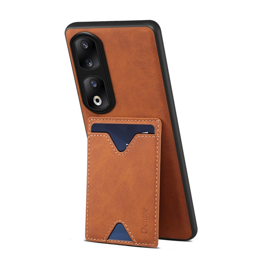 For Honor 90 Pro Denior PU Back Cover Card Slot Holder Phone Case(Brown) by Denior