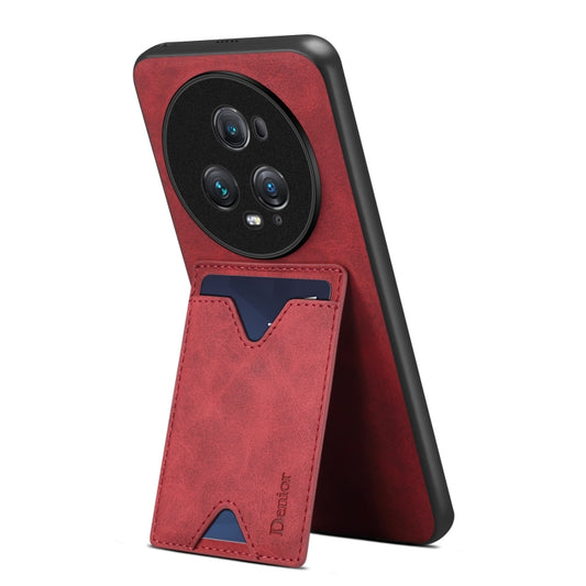 For Honor Magic5 Ultimate Denior PU Back Cover Card Slot Holder Phone Case(Red) by Denior