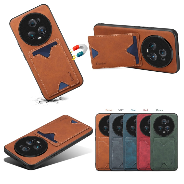 For Honor Magic5 Ultimate Denior PU Back Cover Card Slot Holder Phone Case(Blue) by Denior