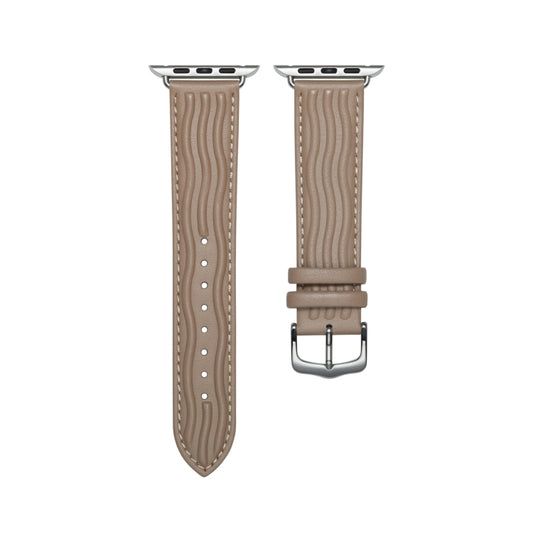 Embossed Line Genuine Leather Watch Band For Apple Watch SE 2023 44mm(Milky Brown) by bashfashion