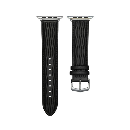 Embossed Line Genuine Leather Watch Band For Apple Watch SE 2023 40mm(Black) by bashfashion