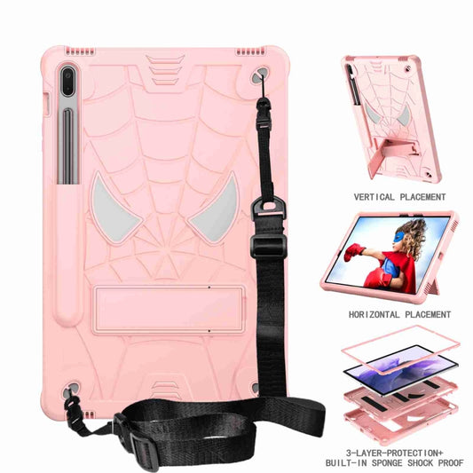 For Samsung Galaxy Tab S7 FE / S7+ / S8+ Spider Texture Silicone Hybrid PC Tablet Case with Shoulder Strap(Rose Gold) by bashfashion