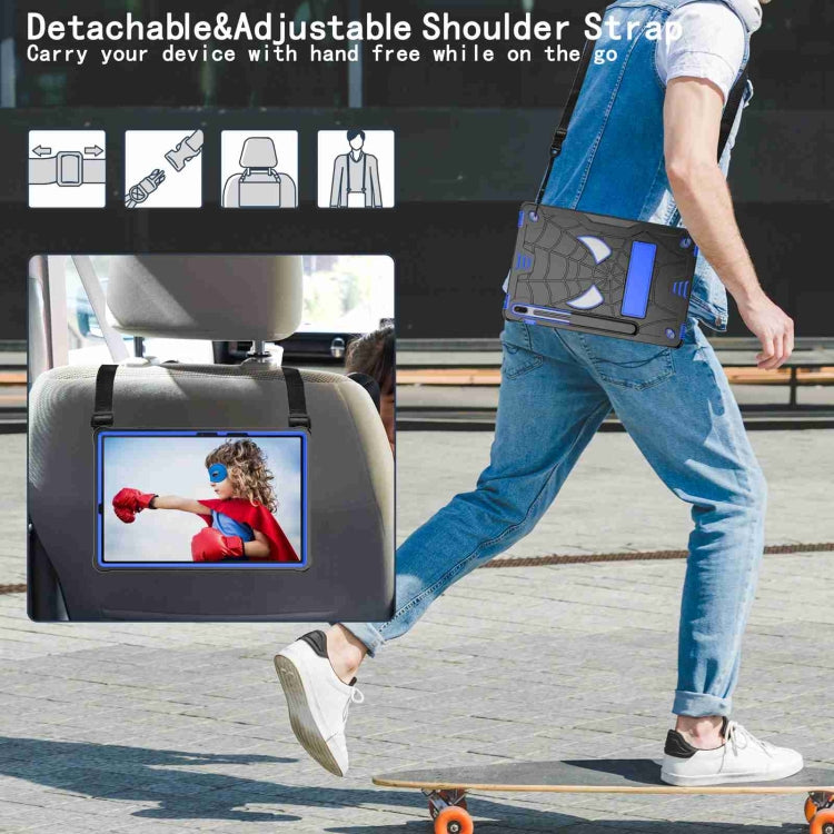 For Samsung Galaxy Tab S7 FE / S7+ / S8+ Spider Texture Silicone Hybrid PC Tablet Case with Shoulder Strap(Black + Blue) by bashfashion