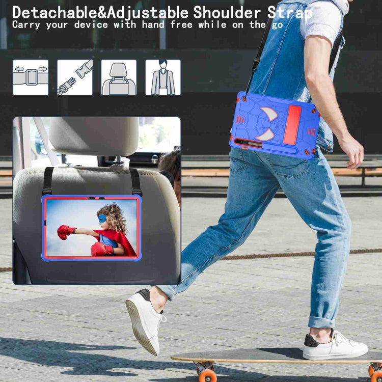 For Samsung Galaxy Tab S7 / S8 Spider Texture Silicone Hybrid PC Tablet Case with Shoulder Strap(Blue + Red) by bashfashion
