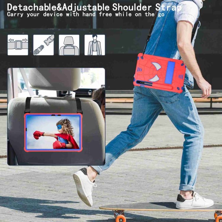 For Samsung Galaxy Tab S7 / S8 Spider Texture Silicone Hybrid PC Tablet Case with Shoulder Strap(Red + Blue) by bashfashion