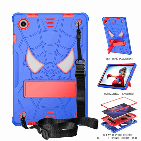 For Samsung Galaxy Tab A8 10.5 2021 Spider Texture Silicone Hybrid PC Tablet Case with Shoulder Strap(Blue + Red) by bashfashion