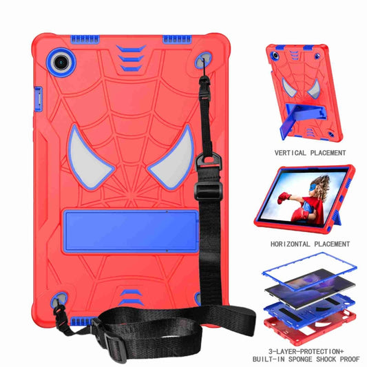For Samsung Galaxy Tab A8 10.5 2021 Spider Texture Silicone Hybrid PC Tablet Case with Shoulder Strap(Red + Blue) by bashfashion