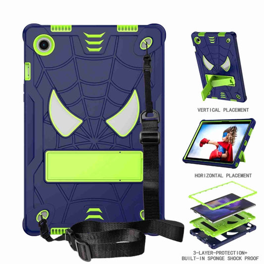 For Samsung Galaxy Tab A8 10.5 2021 Spider Texture Silicone Hybrid PC Tablet Case with Shoulder Strap(Navy Blue + Yellow Green) by bashfashion