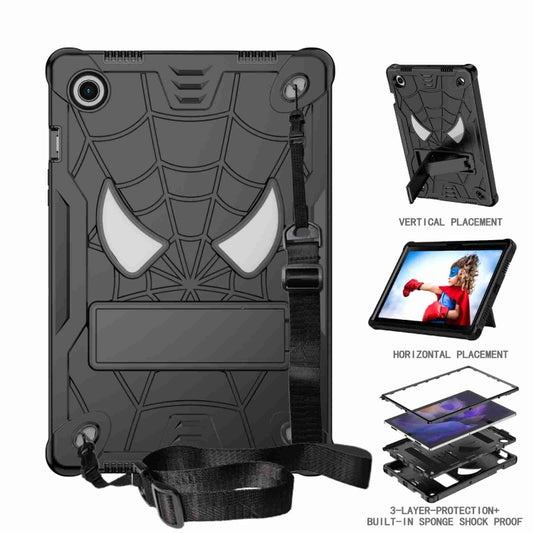 For Samsung Galaxy Tab A8 10.5 2021 Spider Texture Silicone Hybrid PC Tablet Case with Shoulder Strap(Black) by bashfashion