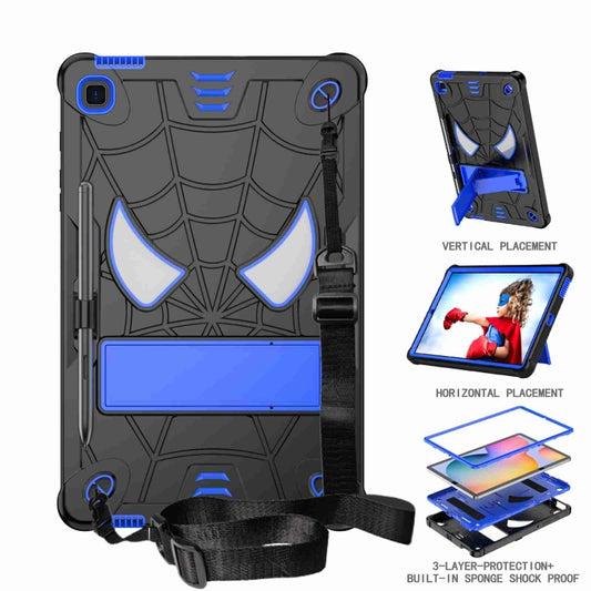 For Samsung Galaxy Tab S6 Lite P610 Spider Texture Silicone Hybrid PC Tablet Case with Shoulder Strap(Black + Blue) by bashfashion