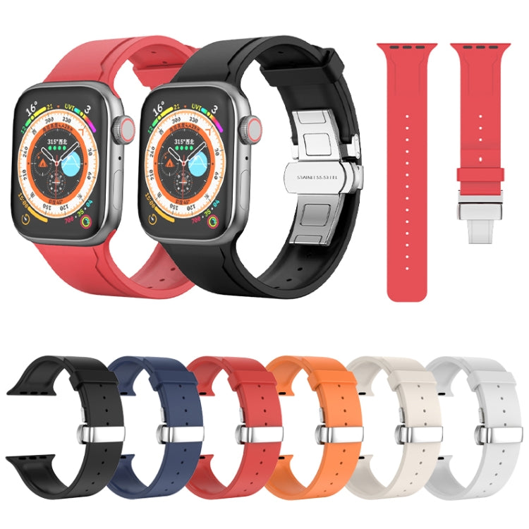 Metal Butterfly Buckle Silicone Watch Band For Apple Watch Ultra 2 49mm(Red) by bashfashion
