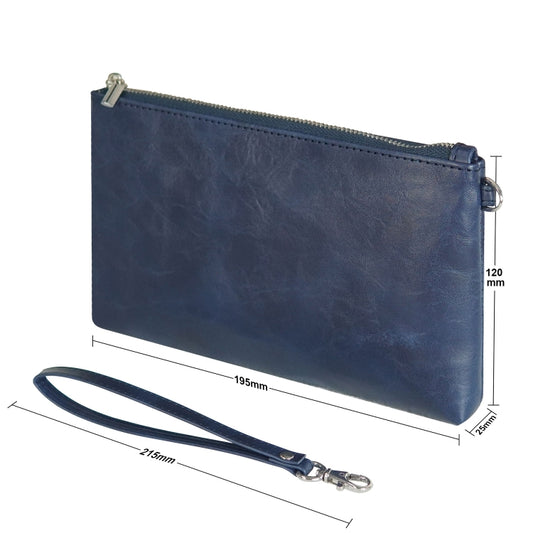 6 inch Simple Retro Leather Clutch Zipper Bag(Dark Blue) by bashfashion