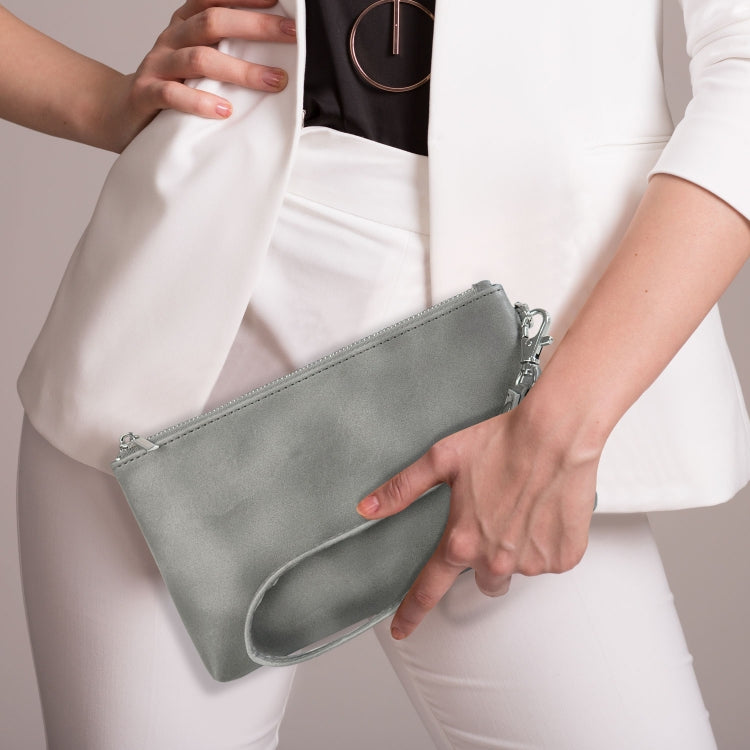 6 inch Simple Retro Leather Clutch Zipper Bag(Grey) by bashfashion