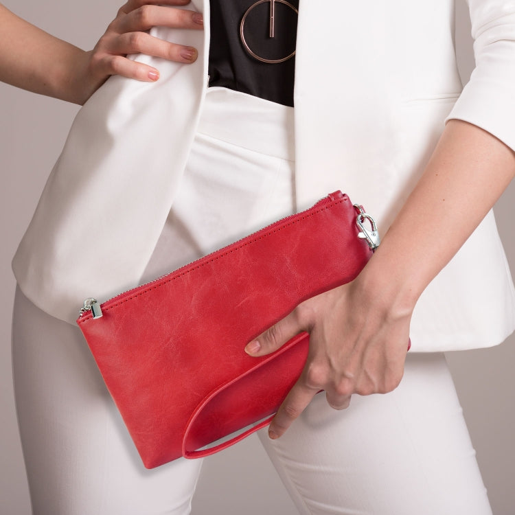 6 inch Simple Retro Leather Clutch Zipper Bag(Red) by bashfashion