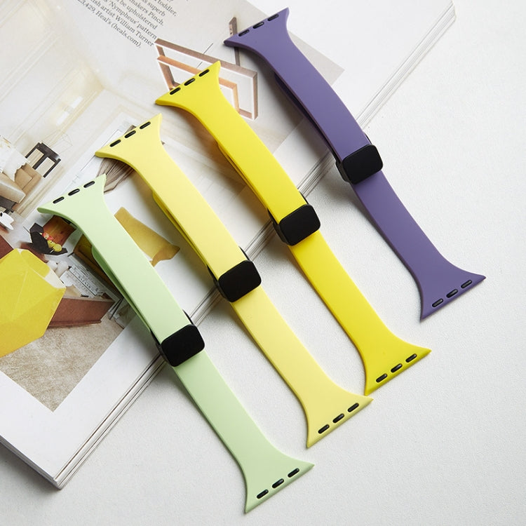 For Apple Watch Ultra 49mm Magnetic Buckle Slim Silicone Watch Band(Yellow) by bashfashion