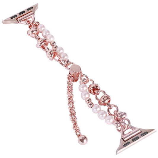 For Apple Watch 6 44mm Pearl Bracelet Metal Watch Band(Rose Gold) by bashfashion