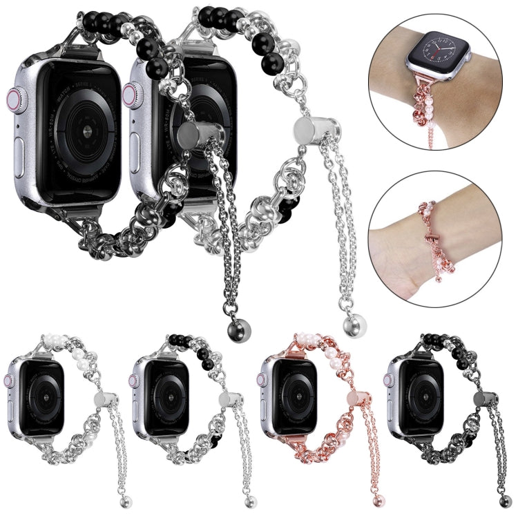For Apple Watch 6 40mm Pearl Bracelet Metal Watch Band(Silver) by bashfashion