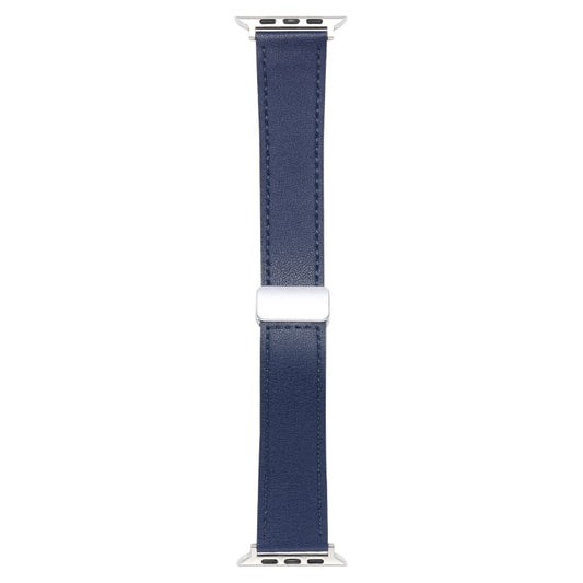 For Apple Watch SE 2023 44mm Magnetic Buckle Skin Feel Leather Watch Band(Dark Blue) by bashfashion
