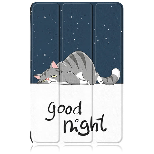 For Samsung Galaxy Tab S9+ Custer Painted 3-Fold Holder Smart Leather Tablet Case(Lazy Cat) by bashfashion