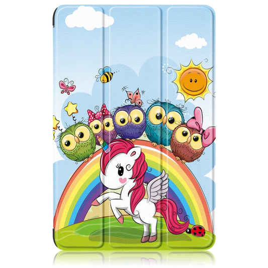 For Samsung Galaxy Tab A9 2023 Custer Painted 3-Fold Holder Smart Leather Tablet Case(Little White Horse) by bashfashion