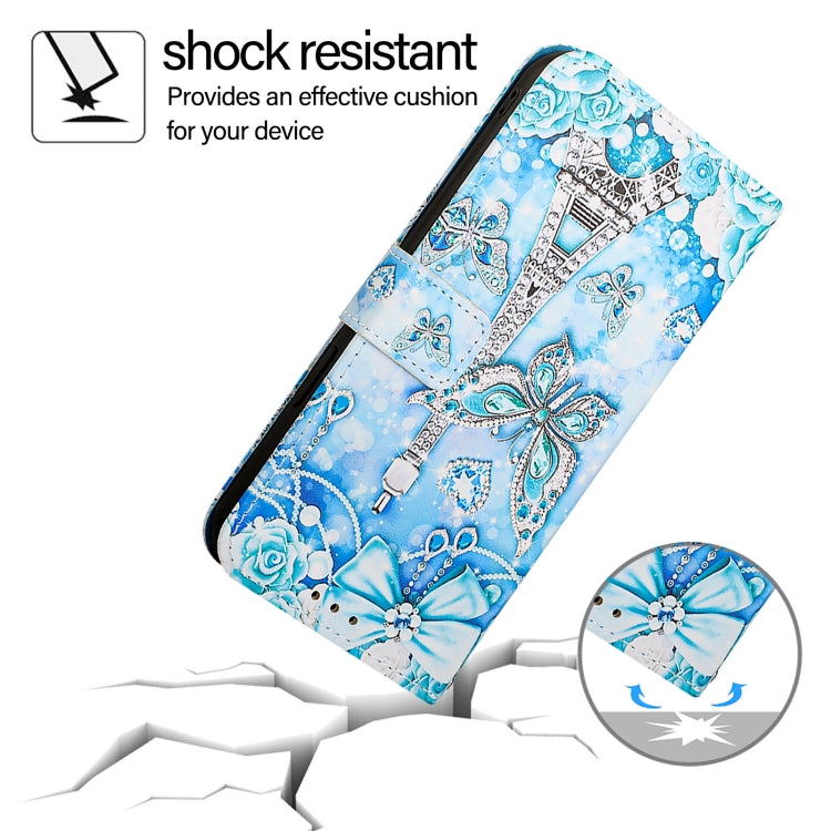 For iPhone 16e Colored Drawing Pattern Plain Weave Leather Phone Case(Tower Butterfly)
