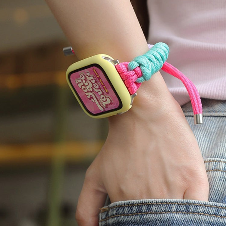 For Apple Watch Ultra 49mm Twist Knotted Nylon Watch Band(Rose Red Mint Green) by bashfashion