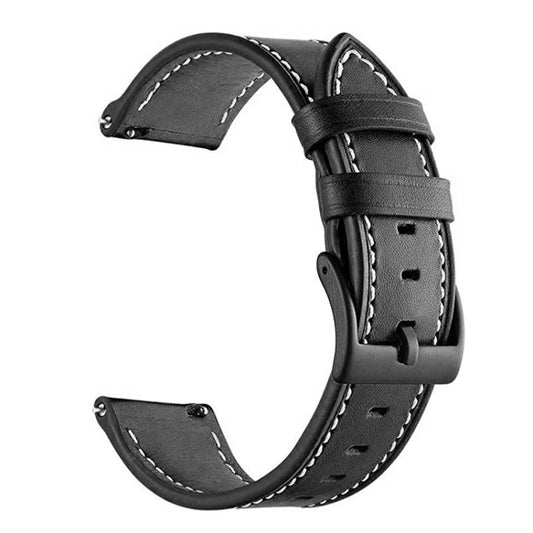 For Garmin Venu / SQ / SQ2 / Venu 2 Plus Stitching Black Buckle Genuine Leather Watch Band(Black) by bashfashion