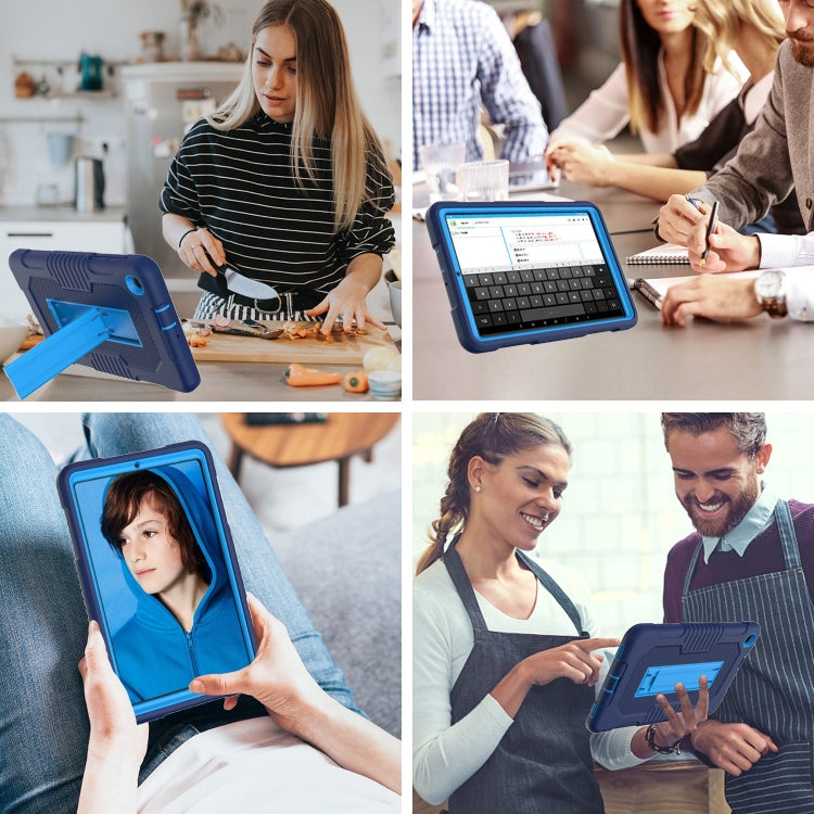 For Samsung Galaxy A 8.4 T307 Contrast Color Robot B2 Silicone Hybrid PC Tablet Case with Holder(Navy Blue) by bashfashion