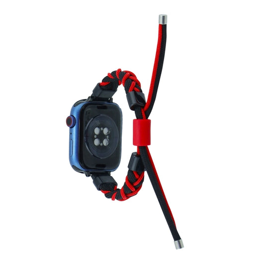 Silicone Bean Braided Cord Nylon Watch Band For Apple Watch SE 2023 44mm(Black Red) by bashfashion