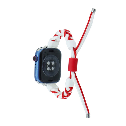 Silicone Bean Braided Cord Nylon Watch Band For Apple Watch 9 41mm(White Red) by bashfashion