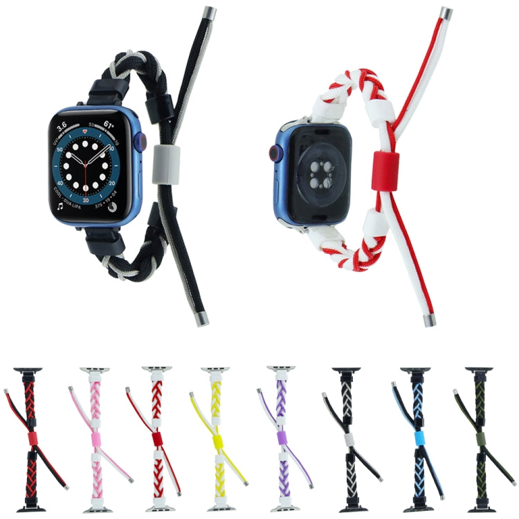 Silicone Bean Braided Cord Nylon Watch Band For Apple Watch 3 42mm(Black Blue) by bashfashion