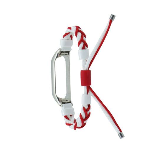 For Xiaomi Mi Band 6 / 5 Silicone Bean Braided Cord Nylon Watch Band(White Red) by bashfashion