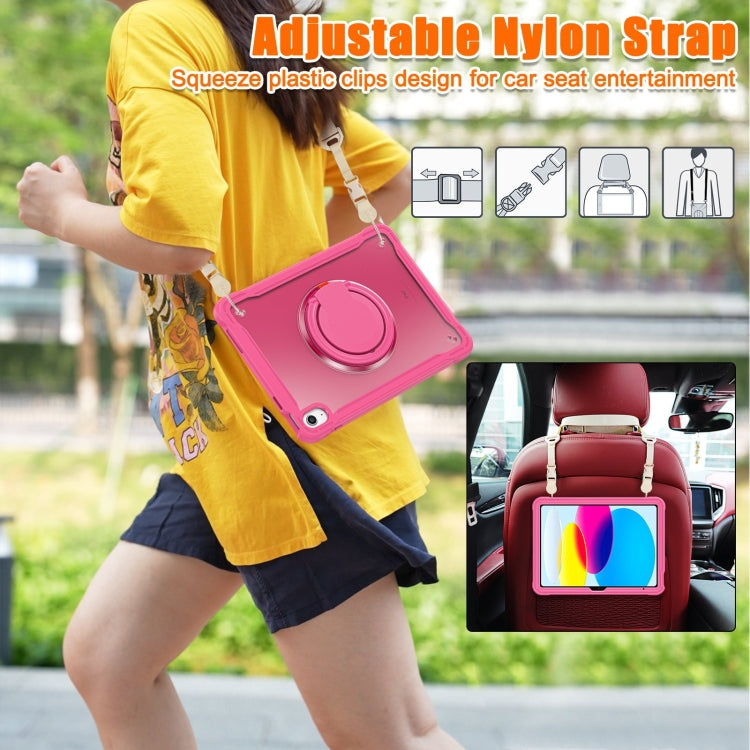 For iPad 2025 / 2022 Heavy Duty Hybrid Tablet Case with Handle & Strap(Rose Red) by bashfashion