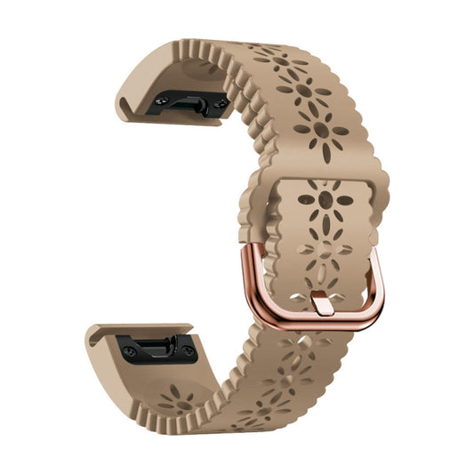 For Garmin Epix Pro 42mm Lady Lace Punch Silicone Watch Band(Khaki) by bashfashion