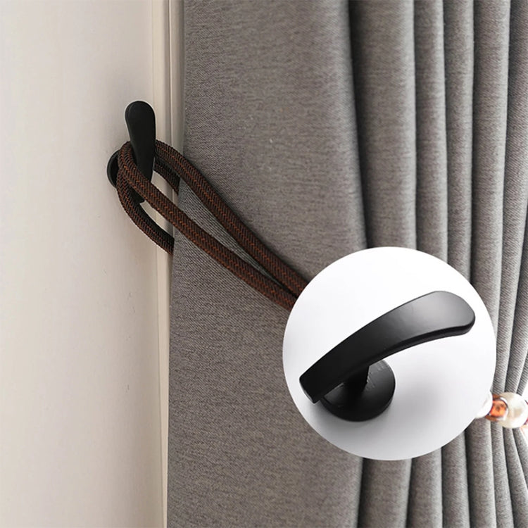 1pair Thickened Curved Hook Flat Hook Door Handle Hook Free Punch Free Installation Curtain Wall Hook(Black) by bashfashion