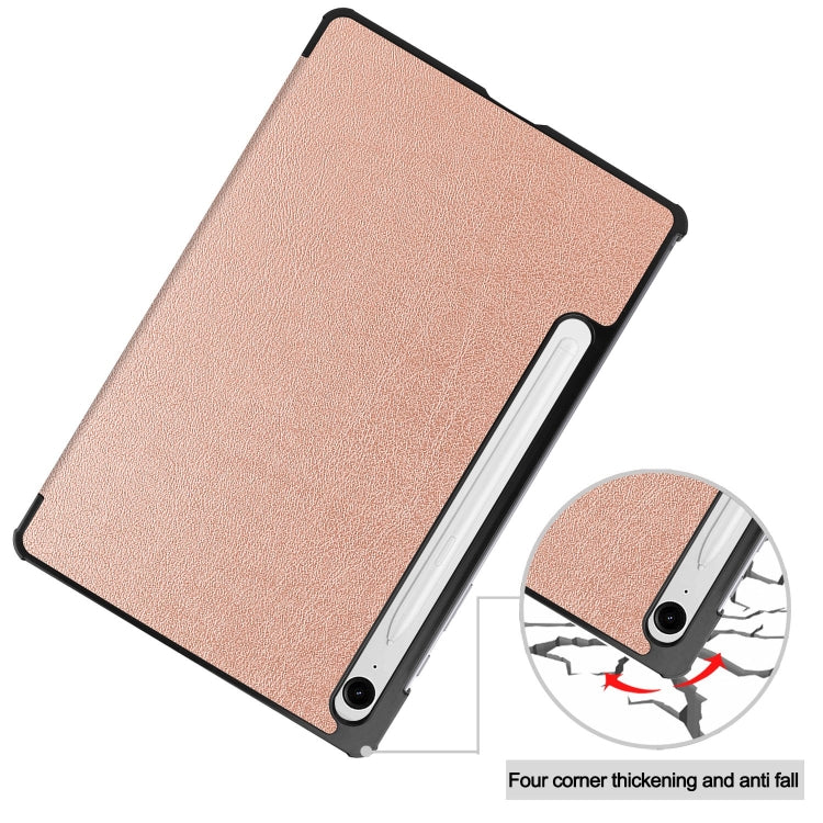 For Samsung Galaxy Tab S9 FE / S10 FE Custer Pure Color 3-Fold Holder Smart Leather Tablet Case(Rose Gold) by bashfashion