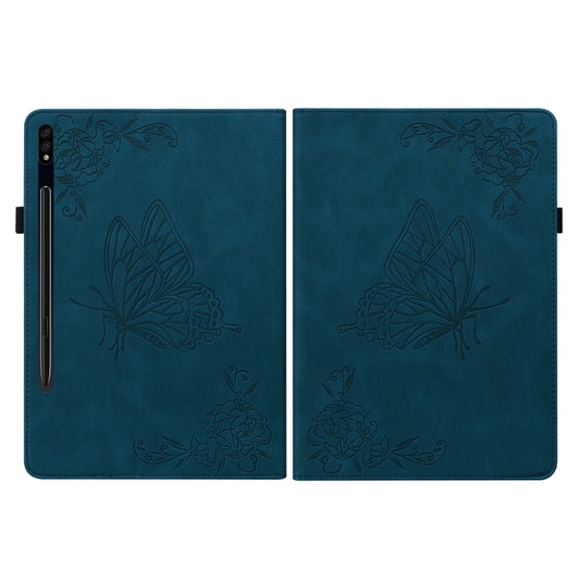 For Samsung Galaxy Tab S9+ Butterfly Flower Embossed Leather Tablet Case(Blue) by bashfashion