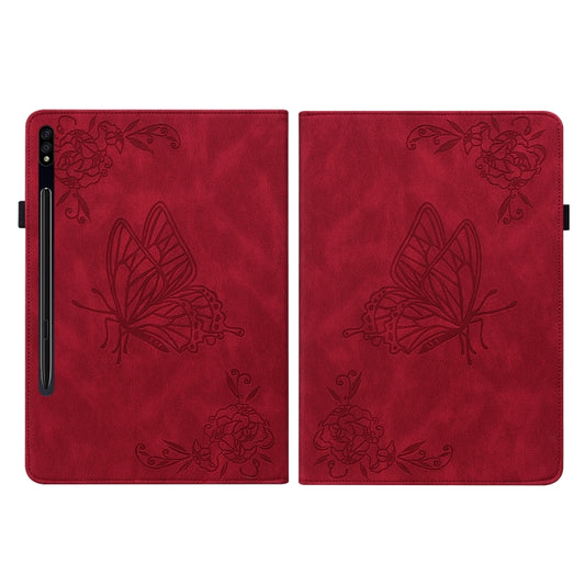 For Samsung Galaxy Tab S9+ Butterfly Flower Embossed Leather Tablet Case(Red) by bashfashion