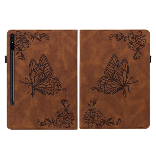 For Samsung Galaxy Tab S9+ Butterfly Flower Embossed Leather Tablet Case(Brown) by bashfashion