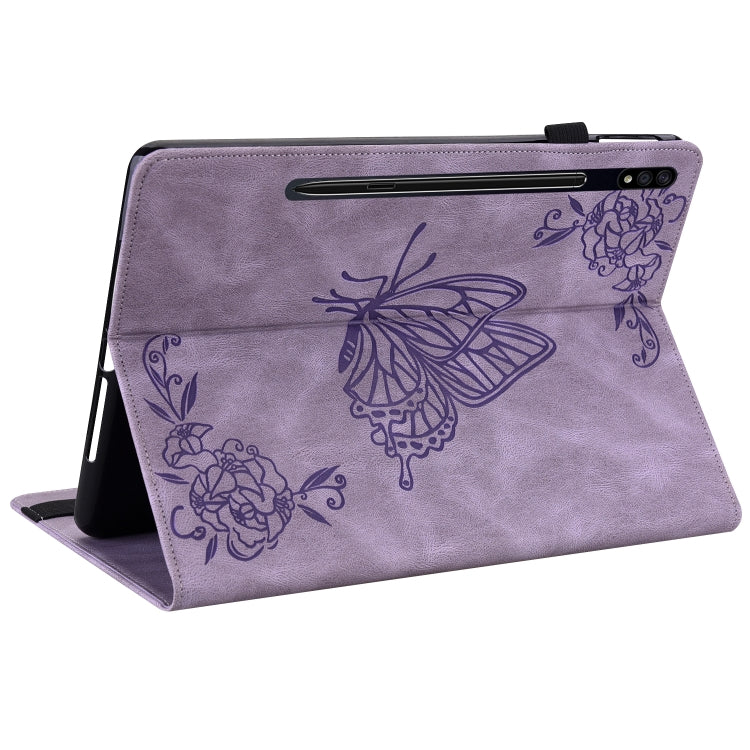 For Samsung Galaxy Tab S9+ Butterfly Flower Embossed Leather Tablet Case(Purple) by bashfashion