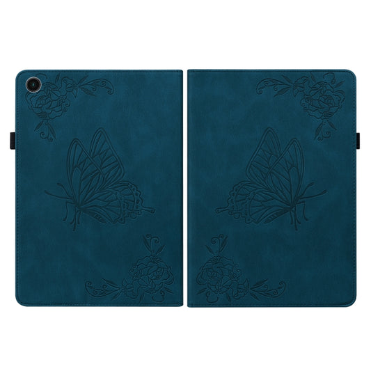 For Samsung Galaxy Tab A11+ / А9+ Butterfly Flower Embossed Leather Tablet Case(Blue) by bashfashion