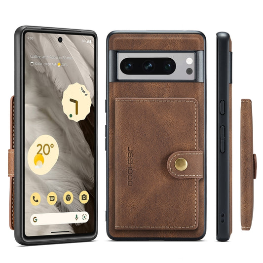 For Google Pixel 8 Pro JEEHOOD Retro Magnetic Detachable Wallet Phone Case(Brown) by JEEHOOD
