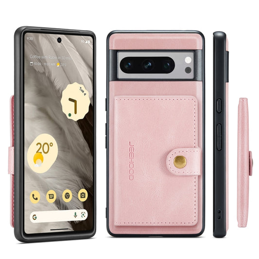 For Google Pixel 8 Pro JEEHOOD Retro Magnetic Detachable Wallet Phone Case(Pink) by JEEHOOD