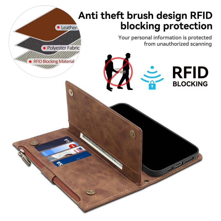 For iPhone 15 Plus ESEBLE Retro Frosted RFID Flip Leather Phone Case(Brown) by ESEBLE