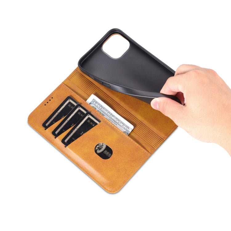 For iPhone 15 Plus AZNS Magnetic Calf Texture Leather Phone Case(Light Brown) by AZNS