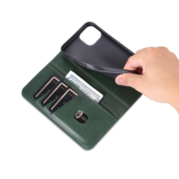 For iPhone 15 Plus AZNS Magnetic Calf Texture Leather Phone Case(Dark Green) by AZNS
